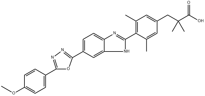 3-(4-(6-(5-(4-methoxyphenyl)-1,3,4-oxadiazol-2-yl)-1H-benzo[d]imidazol-2-yl)-3,5-dimethylphenyl)-2,2-dimethylpropanoic acid Structure