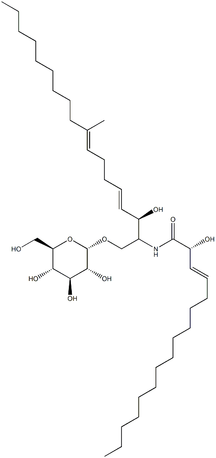 3-Hexadecenamide,N-[(1S,2R,3E,7E)-1-[(b-D-glucopyranosyloxy)methyl]-2-hydroxy-8-methyl-3,7-heptadecadien-1-yl]-2-hydroxy-,(2R,3E)- Structure