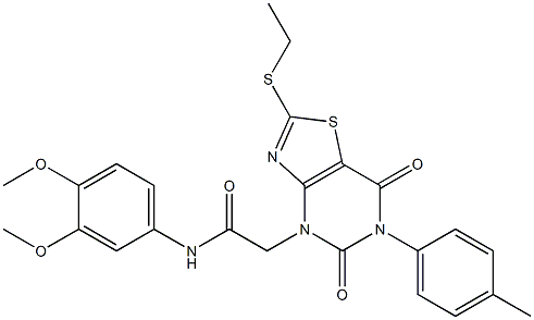 N-(3,4-dimethoxyphenyl)-2-[2-ethylsulfanyl-6-(4-methylphenyl)-5,7-dioxo-[1,3]thiazolo[4,5-d]pyrimidin-4-yl]acetamide Structure