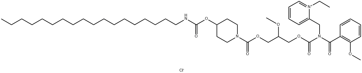 Pyridinium, 1-ethyl-2-[[(2-methoxybenzoyl)[[2-methoxy-3-[[[4-[[(octadecylamino)carbonyl]oxy]-1-piperidinyl]carbonyl]oxy]propoxy]carbonyl]amino]methyl]-, chloride Structure