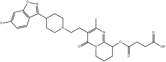4-((3-(2-(4-(6-fluorobenzo[d]isoxazol-3-yl)piperidin-1-yl)ethyl)-2-methyl-4-oxo-6,7,8,9-tetrahydro-4H-pyrido[1,2-a]pyrimidin-9-yl)oxy)-4-oxobutanoic acid Structure