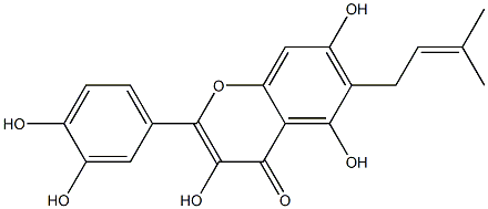 4H-1-Benzopyran-4-one,2-(3,4-dihydroxyphenyl)-3,5,7-trihydroxy-6-(3-methyl-2-buten-1-yl)- 구조식 이미지