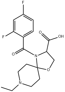 4-(2,4-difluorobenzoyl)-8-ethyl-1-oxa-4,8-diazaspiro[4.5]decane-3-carboxylic acid 구조식 이미지