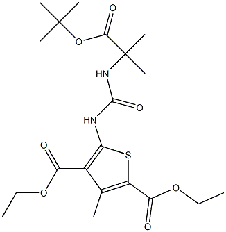2,4-Thiophenedicarboxylic acid, 5-[[[[2-(1,1-dimethylethoxy)-1,1-dimethyl-2-oxoethyl]amino]carbonyl]amino]-3-methyl-, 2,4-diethyl ester 구조식 이미지