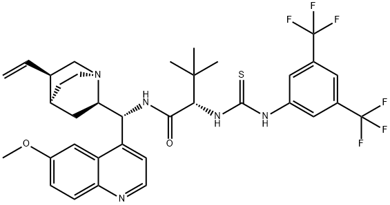 (2S)-2-[[[[3,5-bis(trifluoromethyl)phenyl]amino]thioxomethyl]amino]-N-[(9R)-6'-methoxycinchonan-9-yl]-3,3-dimethyl-Butanamide 구조식 이미지