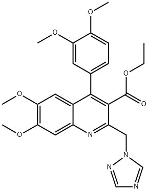 3-Quinolinecarboxylicacid, 4-(3,4-dimethoxyphenyl)-6,7-dimethoxy-2-(1H-1,2,4-triazol-1-ylmethyl)-,ethyl ester 구조식 이미지