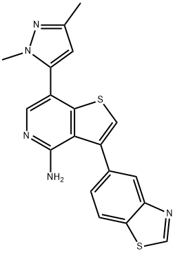 3-(1,3-benzothiazol-5-yl)-7-(1,3-dimethyl-1H-pyrazol-5-yl)thieno[3,2-c]pyridin-4-amine 구조식 이미지