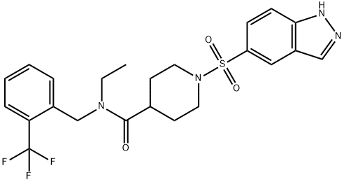 N-ethyl-1-(1H-indazol-5-ylsulfonyl)-N-[[2-(trifluoromethyl)phenyl]methyl]piperidine-4-carboxamide Structure