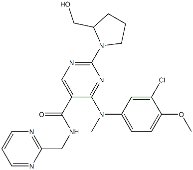 4-[(3-chloro-4-methoxyphenyl)methylamino]-2-[2-(hydroxymethyl)pyrrolidin-1-yl]-N-(pyrimidin-2-ylmethyl)pyrimidine-5-carboxamide Structure
