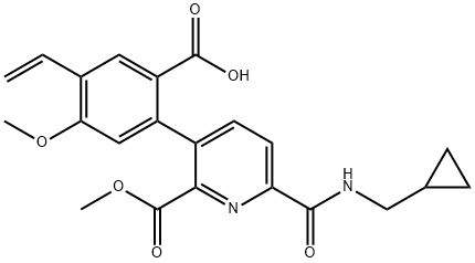 2-(6-((cyclopropylmethyl)carbamoyl)-2-(methoxycarbonyl)pyridin-3-yl)-4-methoxy-5-vinylbenzoic acid Structure