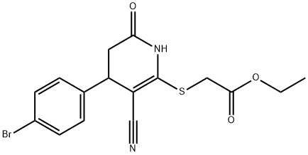 ethyl 2-((4-(4-bromophenyl)-3-cyano-6-oxo-1,4,5,6-tetrahydropyridin-2-yl)thio)acetate Structure