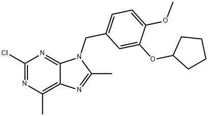 9H-Purine, 2-chloro-9-[[3-(cyclopentyloxy)-4-methoxyphenyl]methyl]-6,8-dimethyl- Structure