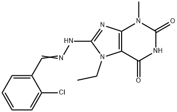 (E)-8-(2-(2-chlorobenzylidene)hydrazinyl)-7-ethyl-3-methyl-3,7-dihydro-1H-purine-2,6-dione 구조식 이미지