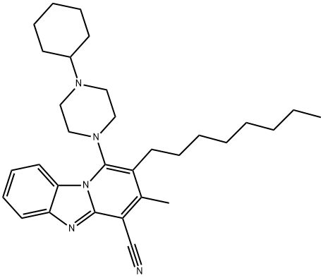 1-(4-cyclohexylpiperazin-1-yl)-3-methyl-2-octylbenzo[4,5]imidazo[1,2-a]pyridine-4-carbonitrile 구조식 이미지