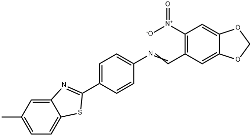 4-(5-methyl-1,3-benzothiazol-2-yl)-N-[(6-nitro-1,3-benzodioxol-5-yl)methylene]aniline 구조식 이미지