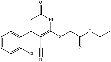 ethyl 2-((4-(2-chlorophenyl)-3-cyano-6-oxo-1,4,5,6-tetrahydropyridin-2-yl)thio)acetate 구조식 이미지