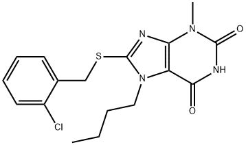 7-butyl-8-((2-chlorobenzyl)thio)-3-methyl-3,7-dihydro-1H-purine-2,6-dione Structure