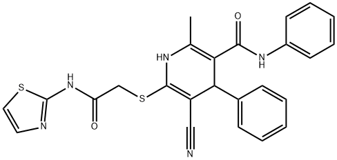 5-cyano-2-methyl-6-((2-oxo-2-(thiazol-2-ylamino)ethyl)thio)-N,4-diphenyl-1,4-dihydropyridine-3-carboxamide 구조식 이미지