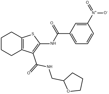 2-(3-nitrobenzamido)-N-((tetrahydrofuran-2-yl)methyl)-4,5,6,7-tetrahydrobenzo[b]thiophene-3-carboxamide 구조식 이미지