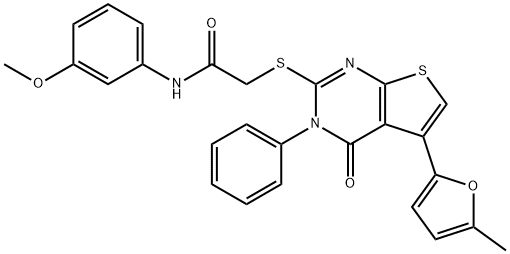 N-(3-methoxyphenyl)-2-((5-(5-methylfuran-2-yl)-4-oxo-3-phenyl-3,4-dihydrothieno[2,3-d]pyrimidin-2-yl)thio)acetamide Structure