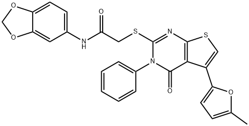 N-(benzo[d][1,3]dioxol-5-yl)-2-((5-(5-methylfuran-2-yl)-4-oxo-3-phenyl-3,4-dihydrothieno[2,3-d]pyrimidin-2-yl)thio)acetamide Structure