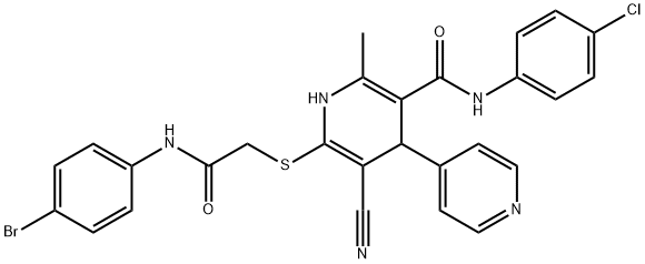 6-((2-((4-bromophenyl)amino)-2-oxoethyl)thio)-N-(4-chlorophenyl)-5-cyano-2-methyl-1,4-dihydro-[4,4-bipyridine]-3-carboxamide 구조식 이미지