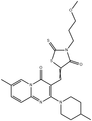 (Z)-3-(3-methoxypropyl)-5-((7-methyl-2-(4-methylpiperidin-1-yl)-4-oxo-4H-pyrido[1,2-a]pyrimidin-3-yl)methylene)-2-thioxothiazolidin-4-one Structure