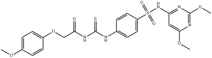 N-{[(4-{[(2,6-dimethoxy-4-pyrimidinyl)amino]sulfonyl}phenyl)amino]carbonothioyl}-2-(4-methoxyphenoxy)acetamide 구조식 이미지