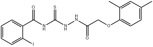 N-({2-[(2,4-dimethylphenoxy)acetyl]hydrazino}carbonothioyl)-2-iodobenzamide 구조식 이미지