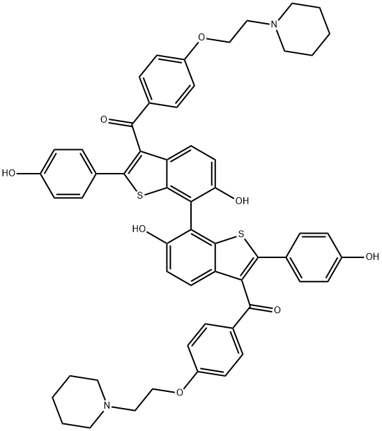 [6-hydroxy-7-[6-hydroxy-2-(4-hydroxyphenyl)-3-[4-(2-piperidin-1-ylethoxy)benzoyl]-1-benzothiophen-7-yl]-2-(4-hydroxyphenyl)-1-benzothiophen-3-yl]-[4-(2-piperidin-1-ylethoxy)phenyl]methanone Structure