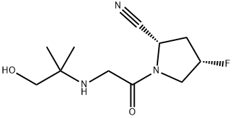 2-Pyrrolidinecarbonitrile, 4-fluoro-1-[2-[(2-hydroxy-1,1-dimethylethyl)amino]acetyl]-, (2S,4S)- Structure