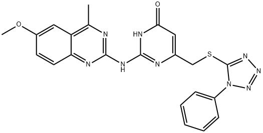 2-[(6-methoxy-4-methylquinazolin-2-yl)amino]-6-{[(1-phenyl-1H-tetrazol-5-yl)sulfanyl]methyl}pyrimidin-4(3H)-one Structure