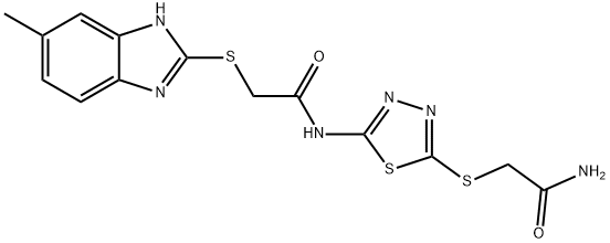 N-{5-[(2-amino-2-oxoethyl)sulfanyl]-1,3,4-thiadiazol-2-yl}-2-[(5-methyl-1H-benzimidazol-2-yl)sulfanyl]acetamide Structure