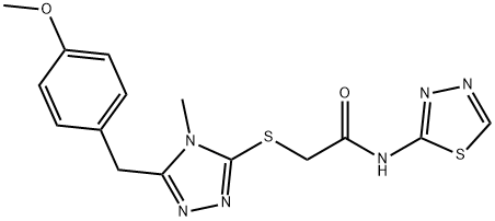 2-{[5-(4-methoxybenzyl)-4-methyl-4H-1,2,4-triazol-3-yl]sulfanyl}-N-(1,3,4-thiadiazol-2-yl)acetamide Structure