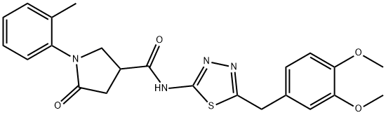 N-[5-(3,4-dimethoxybenzyl)-1,3,4-thiadiazol-2-yl]-1-(2-methylphenyl)-5-oxopyrrolidine-3-carboxamide 구조식 이미지