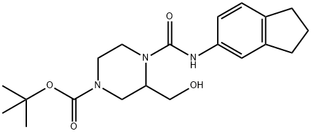 1-Piperazinecarboxylic acid, 4-[[(2,3-dihydro-1H-inden-5-yl)amino]carbonyl]-3-(hydroxymethyl)-, 1,1-dimethylethyl ester 구조식 이미지