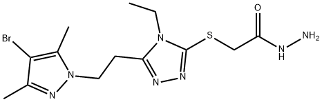 2-({5-[2-(4-bromo-3,5-dimethyl-1H-pyrazol-1-yl)ethyl]-4-ethyl-4H-1,2,4-triazol-3-yl}thio)acetohydrazide 구조식 이미지