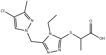 2-((5-[(4-Chloro-3-methyl-1H-pyrazol-1-yl)methyl]-4-ethyl-4H-1,2,4-triazol-3-yl)thio)propanoic acid 구조식 이미지