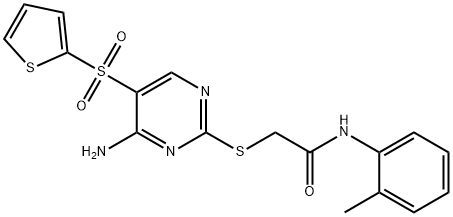 2-(4-amino-5-thiophen-2-ylsulfonylpyrimidin-2-yl)sulfanyl-N-(2-methylphenyl)acetamide Structure