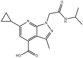 6-Cyclopropyl-1-[2-(isopropylamino)-2-oxoethyl]-3-methyl-1H-pyrazolo[3,4-b]pyridine-4-carboxylic acid 구조식 이미지
