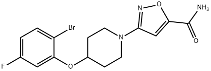 3-(4-(2-bromo-5-fluorophenoxy)piperidin-1-yl)isoxazole-5-carboxamide 구조식 이미지