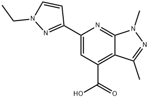 6-(1-Ethylpyrazol-3-yl)-1,3-dimethyl-pyrazolo[3,4-b]pyridine-4-carboxylic acid 구조식 이미지