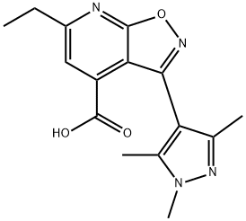 6-Ethyl-3-(1,3,5-trimethylpyrazol-4-yl)isoxazolo[5,4-b]pyridine-4-carboxylic acid 구조식 이미지