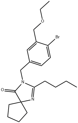 3-(4-bromo-3-(ethoxymethyl)benzyl)-2-butyl-1,3-diazaspiro[4.4]non-1-en-4-one Structure