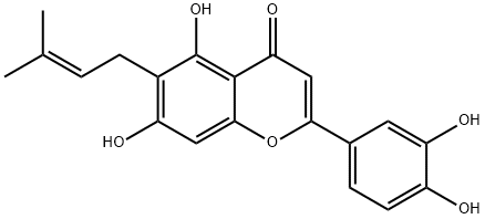 4H-1-Benzopyran-4-one,2-(3,4-dihydroxyphenyl)-5,7-dihydroxy-6-(3-methyl-2-buten-1-yl)- 구조식 이미지