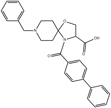8-benzyl-4-{[1,1-biphenyl]-4-carbonyl}-1-oxa-4,8-diazaspiro[4.5]decane-3-carboxylic acid 구조식 이미지
