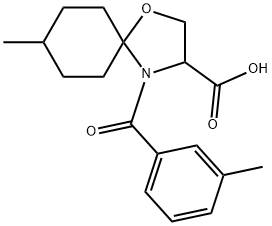 8-methyl-4-(3-methylbenzoyl)-1-oxa-4-azaspiro[4.5]decane-3-carboxylic acid 구조식 이미지