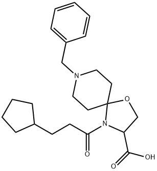 8-benzyl-4-(3-cyclopentylpropanoyl)-1-oxa-4,8-diazaspiro[4.5]decane-3-carboxylic acid Structure