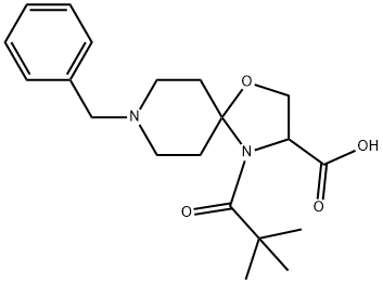 8-benzyl-4-(2,2-dimethylpropanoyl)-1-oxa-4,8-diazaspiro[4.5]decane-3-carboxylic acid Structure