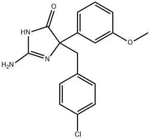 2-amino-5-[(4-chlorophenyl)methyl]-5-(3-methoxyphenyl)-4,5-dihydro-1H-imidazol-4-one 구조식 이미지